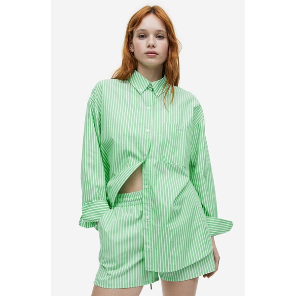 H&M Popelinowa koszula oversize - 1134735003 Zielony/Białe paski