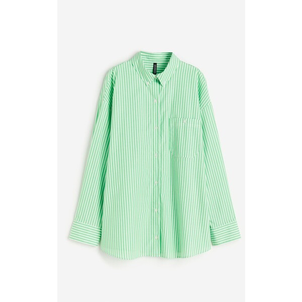 H&M Popelinowa koszula oversize - 1134735016 Zielony/Białe paski