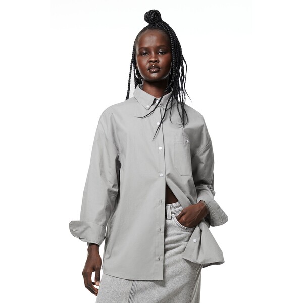 H&M Popelinowa koszula oversize - 1134735003 Szary
