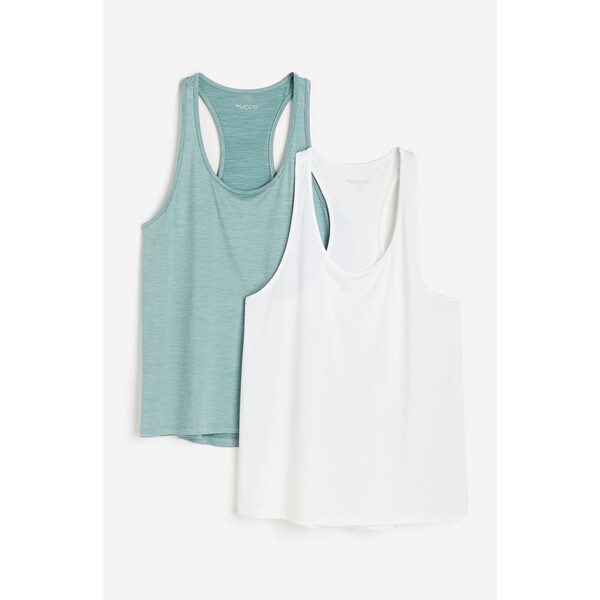 H&M Koszulka sportowa DryMove™ 2-pak - 1205890002 Jasny morski melanż/Biały
