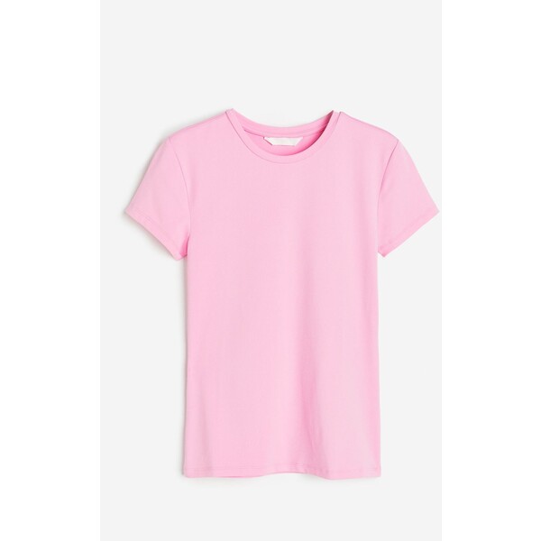H&M Dopasowany T-shirt - Okrągły dekolt - Krótki rekaw - 1142908037 Jasnoróżowy