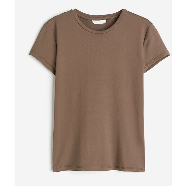 H&M Dopasowany T-shirt - Okrągły dekolt - Krótki rekaw - 1142908037 Ciemnobeżowy