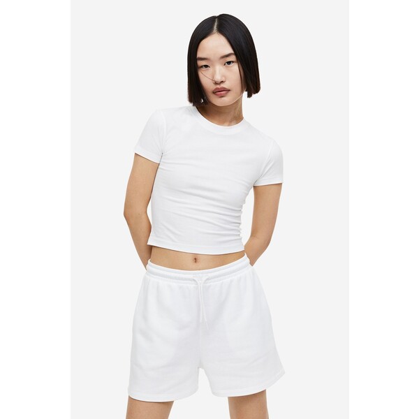H&M Krótki T-shirt 2-pak - 1141812014 Jasnoszary melanż/Biały