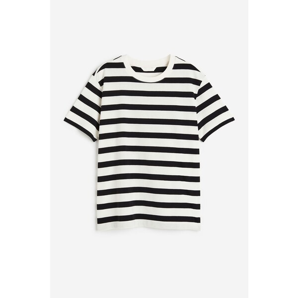 H&M Bawełniany T-shirt - Okrągły dekolt - Krótki rekaw - 0963662117 Biały/Paski