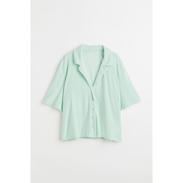 H&M Plażowa koszula frotte - Krótki rekaw - Normalna długość - 1076668001 Jasny miętowozielony