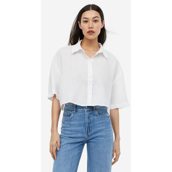 H&M Lniana koszula oversize - 1128522009 Biały