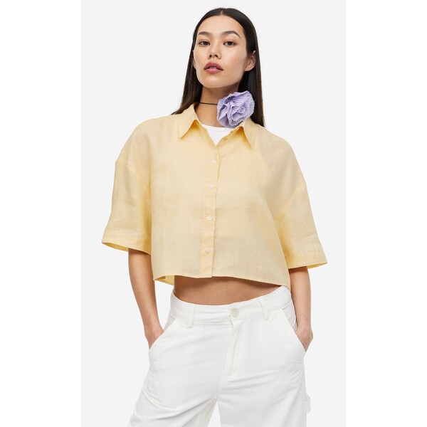 H&M Lniana koszula oversize - 1128522009 Jasnożółty