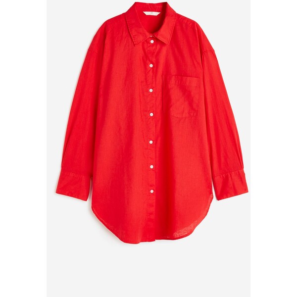 H&M Koszula z domieszką lnu - Długi rękaw - Długa - 1122105004 Czerwony