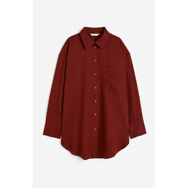 H&M Koszula z domieszką lnu - Długi rękaw - Długa - 1122105004 Rdzawoczerwony
