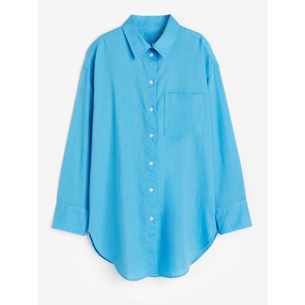 H&M Koszula z domieszką lnu - Długi rękaw - Długa - 1122105004 Niebieski