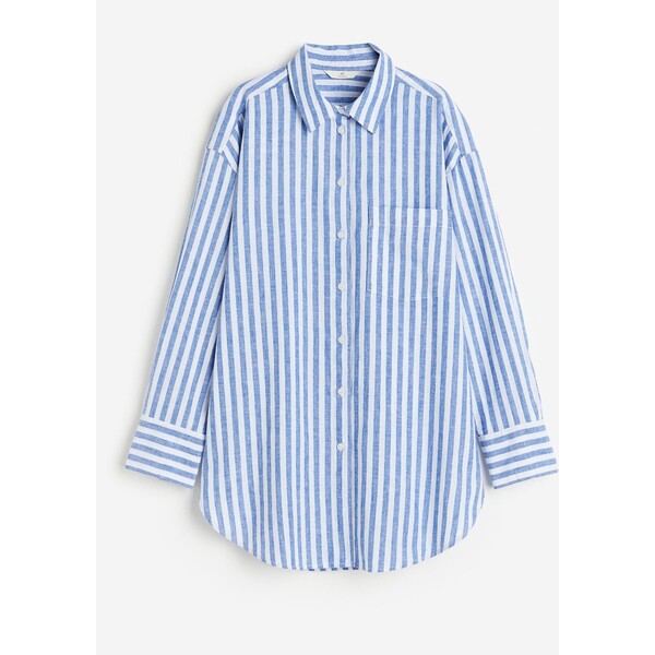 H&M Koszula z domieszką lnu - Długi rękaw - Długa - 1122105004 Niebieski/Paski