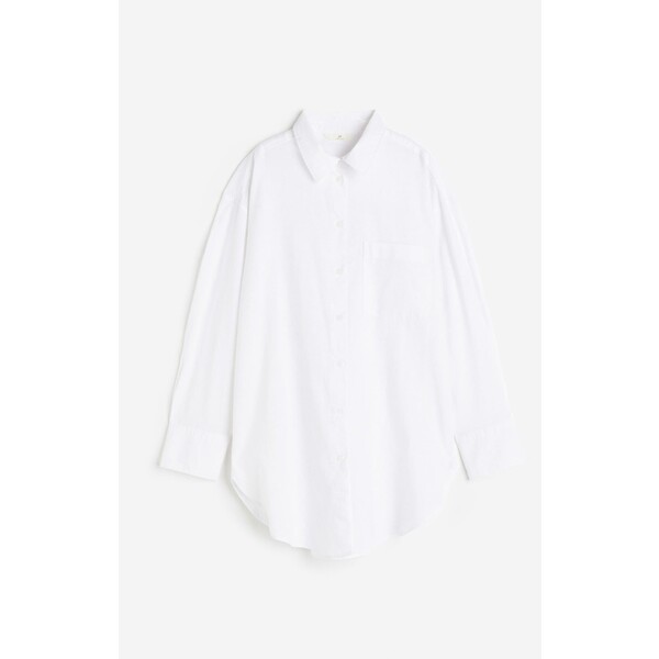 H&M Koszula z domieszką lnu - Długi rękaw - Długa - 1122105004 Biały