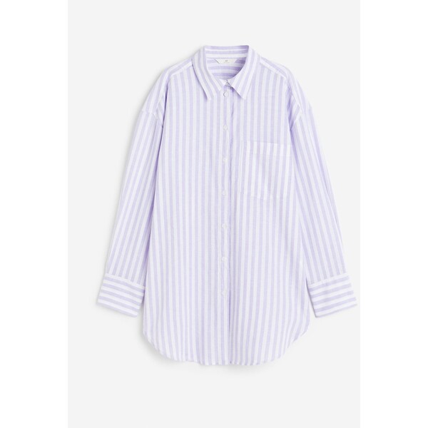 H&M Koszula z domieszką lnu - Długi rękaw - Długa - 1122105004 Liliowy/Paski