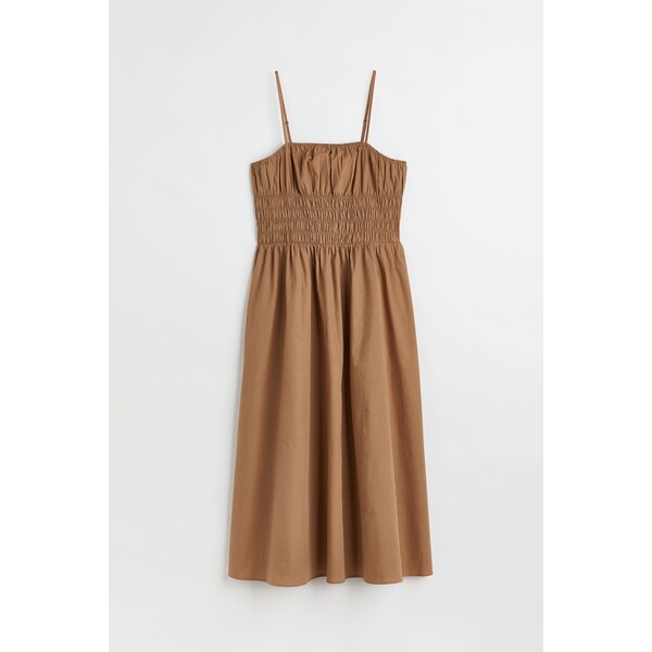 H&M Sukienka z elastycznym marszczeniem - Bez rękawów - Midi - 1062588002 Ciemnobeżowy