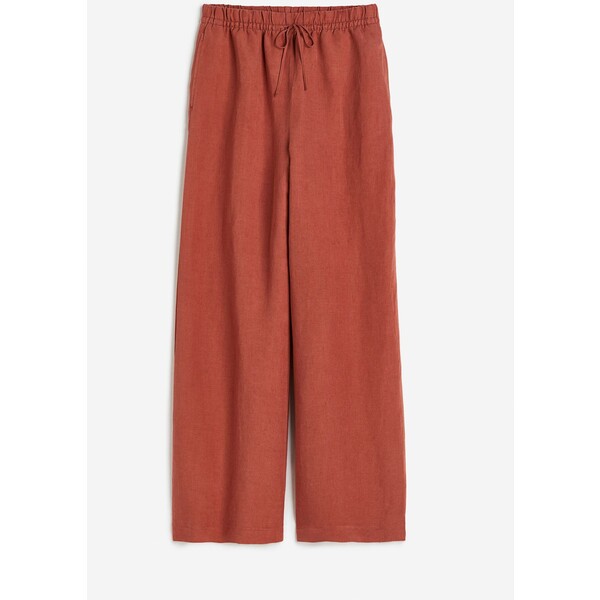 H&M Spodnie bez zapięcia z domieszką lnu - 1138003008 Ceglastoczerwony