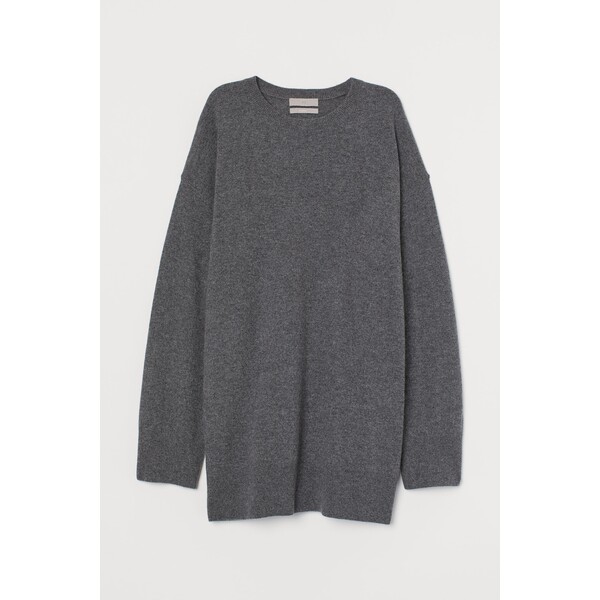 H&M Obszerny sweter kaszmirowy - Okrągły dekolt - Długi rękaw - 0786978022 Szary melanż