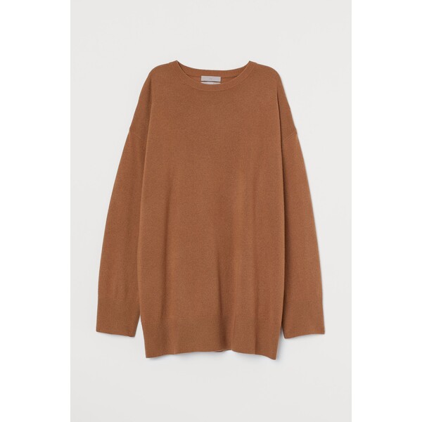 H&M Obszerny sweter kaszmirowy - Okrągły dekolt - Długi rękaw - 0786978022 Camel