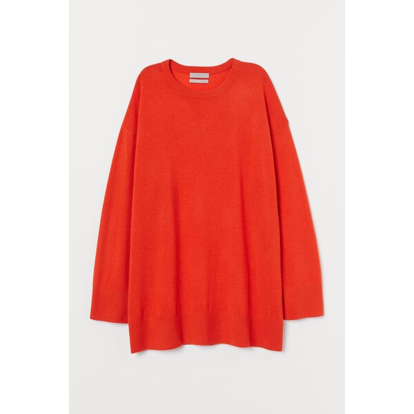 H&M Obszerny sweter kaszmirowy - Okrągły dekolt - Długi rękaw - 0786978022 Pomarańczowy