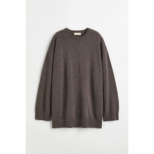 H&M Obszerny sweter kaszmirowy - Okrągły dekolt - Długi rękaw - 0786978022 Ciemny szarobeżowy