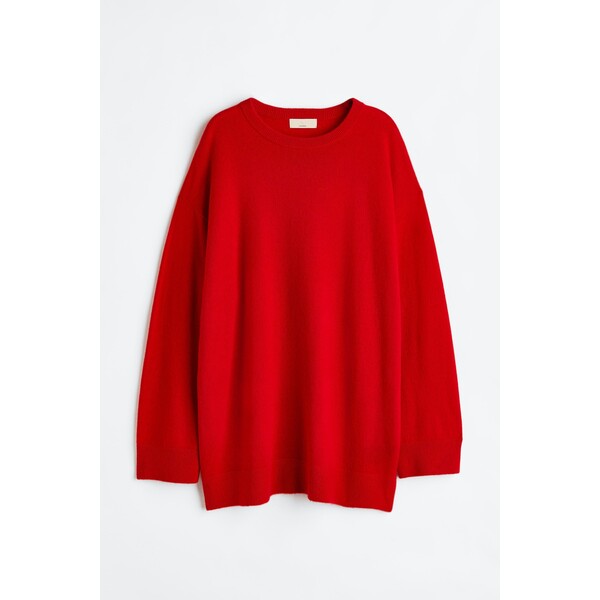 H&M Obszerny sweter kaszmirowy - Okrągły dekolt - Długi rękaw - 0786978022 Czerwony