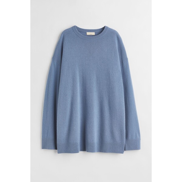 H&M Obszerny sweter kaszmirowy - Okrągły dekolt - Długi rękaw - 0786978022 Niebieski