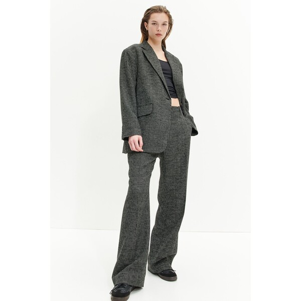H&M Proste spodnie - Normalna talia - Długa - 1138553001 Czarny melanż