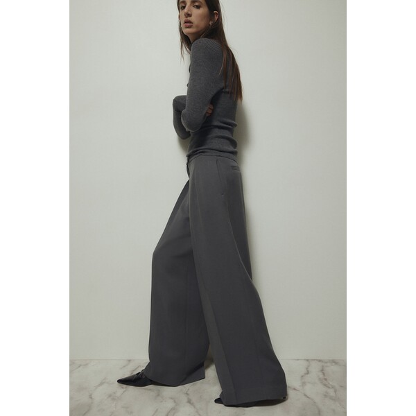 H&M Szerokie spodnie z domieszką wełny - Wysoka talia - Bardzo długie nogawki - 1198122001 Szary