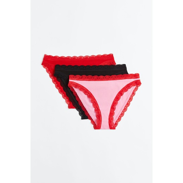 H&M Figi bikini z koronką 3-pak - 1137743002 Czerwony/Czarny