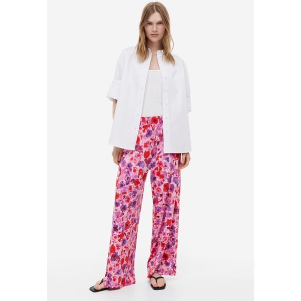 H&M Dżersejowe spodnie bez zapięcia - 1159964007 Różowy/Kwiaty