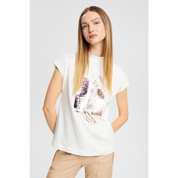 Esprit T-shirt z cekinową aplikacją, TENCEL™ 122EO1K306_110