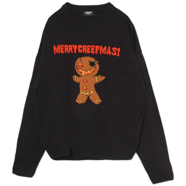 Cropp Świąteczny czarny sweter z piernikowym ludzikiem 6786X-99X