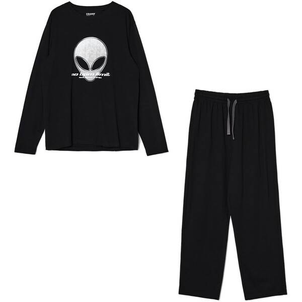 Cropp Czarna długa piżama z nadrukiem kosmity 8807Z-99X