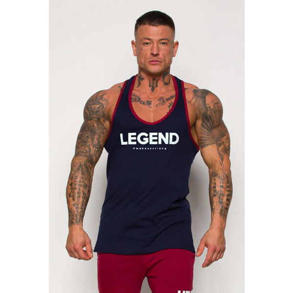 Make Us Strong Tank Top bawełniany granatowy z bordową lamówką Legend One