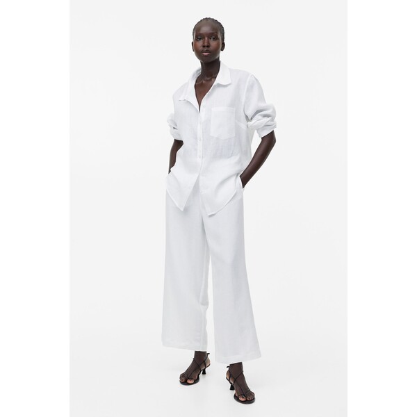 H&M Spodnie 7/8 z domieszką lnu - 1145276004 Biały