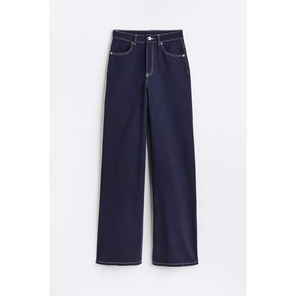 H&M Szerokie spodnie z diagonalu - Wysoka talia - Długa - 1107360002 Ciemnoniebieski