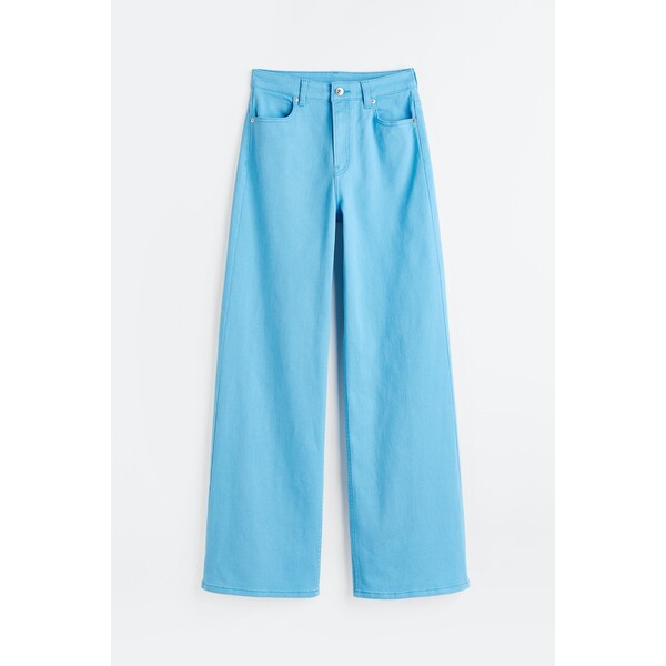 H&M Szerokie spodnie z diagonalu - Wysoka talia - Długa - 1107360002 Błękitny
