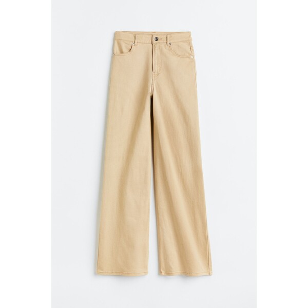 H&M Szerokie spodnie z diagonalu - Wysoka talia - Długa - 1107360002 Beżowy