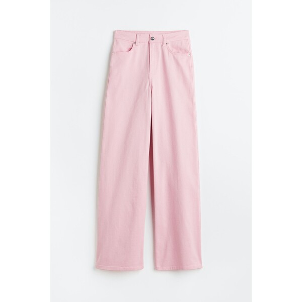 H&M Szerokie spodnie z diagonalu - Wysoka talia - Długa - 1107360002 Jasnoróżowy