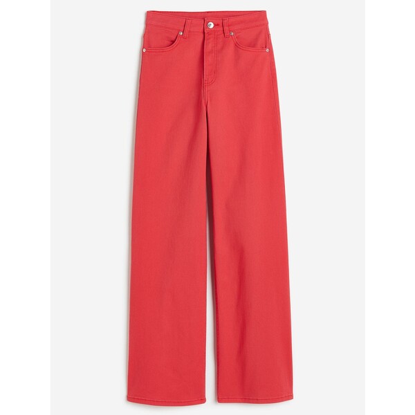H&M Szerokie spodnie z diagonalu - Wysoka talia - Długa - 1107360002 Czerwony