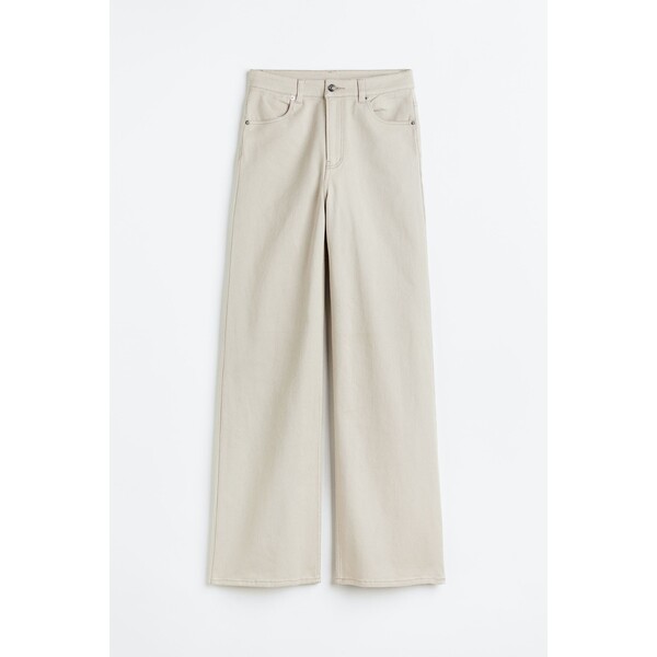 H&M Szerokie spodnie z diagonalu - Wysoka talia - Długa - 1107360002 Jasny szarobeżowy