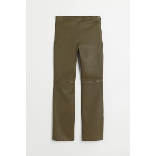 H&M Skórzane spodnie do kostki - 0931970005 Ciemna zieleń khaki