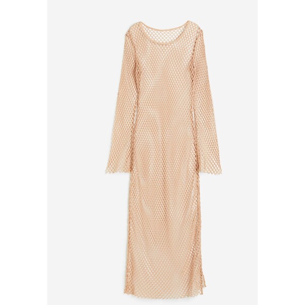 H&M Plażowa sukienka z siateczki - Okrągły dekolt - Długi rękaw - 1166913001 Beżowy