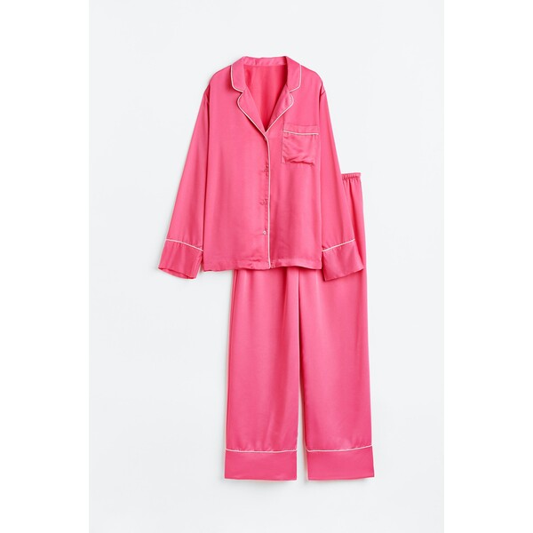 H&M Satynowa piżama z koszulą i spodniami - 1135056017 Różowy