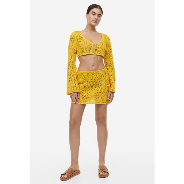 H&M Plażowa spódnica o wyglądzie szydełkowej robótki - 1160136001 Żółty