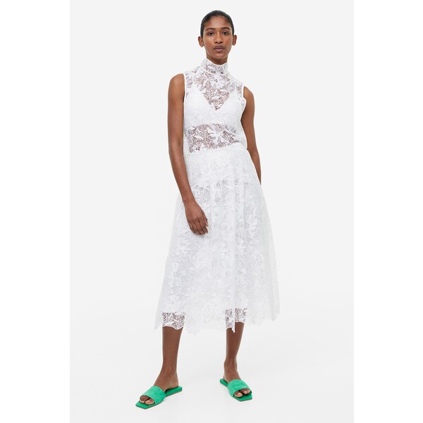 H&M Trapezowa spódnica z koronki - Wysoka talia - Midi - 1182098001 Biały