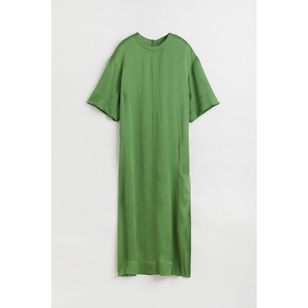 H&M Długa sukienka z domieszką jedwabiu - Okrągły dekolt - Krótki rekaw - 1077014002 Zielony