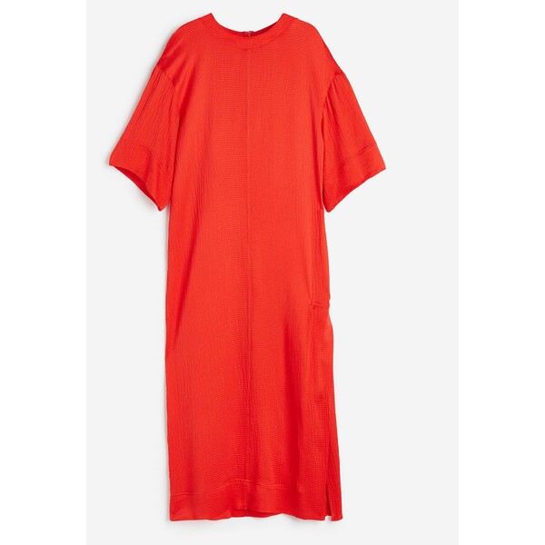 H&M Długa sukienka z domieszką jedwabiu - Okrągły dekolt - Krótki rekaw - 1077014002 Czerwony