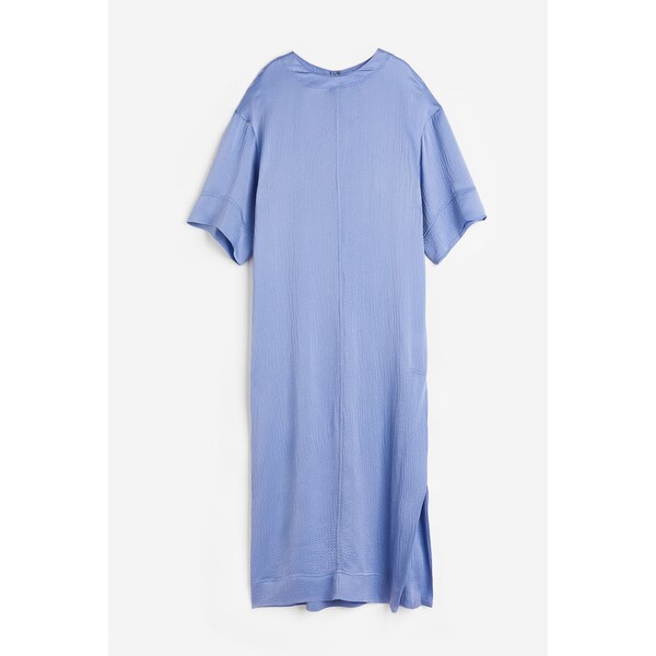 H&M Długa sukienka z domieszką jedwabiu - Okrągły dekolt - Krótki rekaw - 1077014002 Niebieski