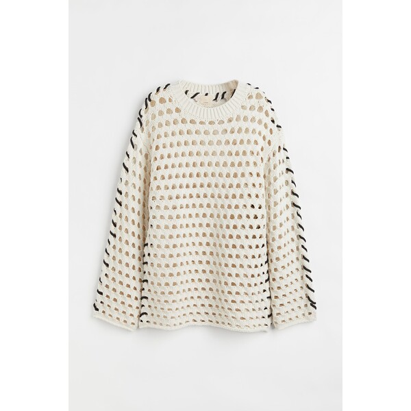 H&M Ażurowy sweter z domieszką jedwabiu - 1060536002 Biały