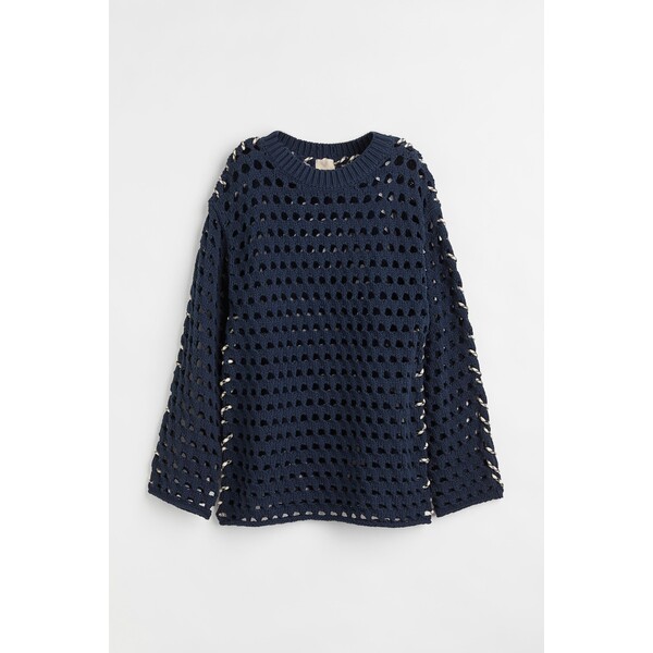 H&M Ażurowy sweter z domieszką jedwabiu - 1060536002 Ciemnoniebieski